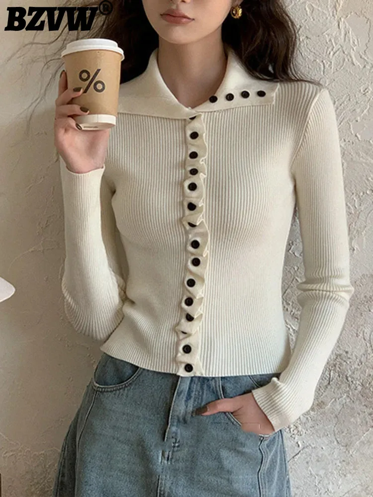 

BZVWElegant Lapel Fake Door Diameter High Elastic Knit Shirt Women's 2023 Winter New Long Sleeve Pullover Sweater Female 25X3600