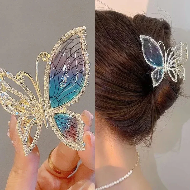 

Glitter Butterfly Hair Claw Clamp Shiny Ponytail Holder Hollow Out Shark Clip Elegant Vintage Women Ornaments Korean Accessories