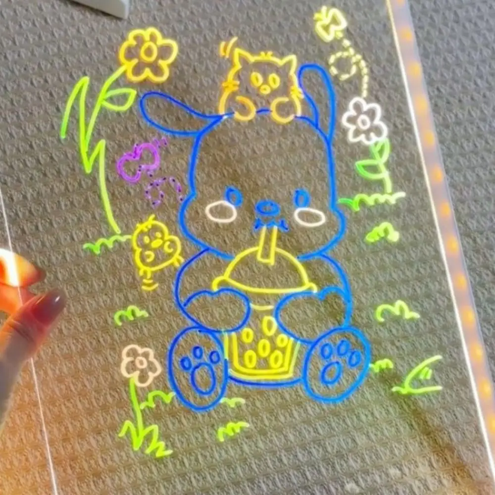 Colorful 7 Pens LED Note Board with Night Light Adjustable Stand Rewritable Surface Children's Drawing Board USB Power Erase