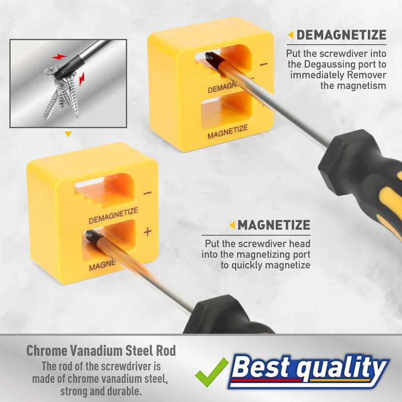 43pcs Magnetic Screwdriver Set With Slotted, Phillips, Hex, And Precision Bits, Chrome Vanadium Steel, With Demagnetizer Tool 6