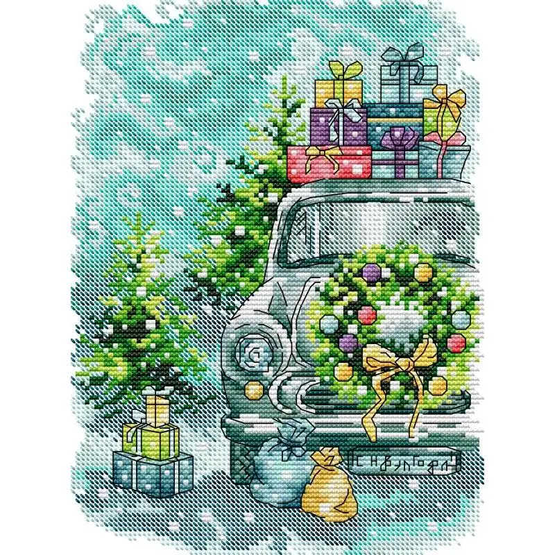 

Christmas Gift Car DIY Hand Sewing Counted Printed Cross Stitch Kits 14ct 11ct 16ct Canvas Printed Fabric Needlework Embroidery