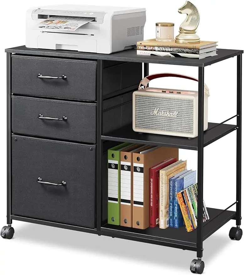 DEVAISE 3 Drawer Mobile File Cabinet, Rolling Printer Stand with Open Storage Shelf, Fabric Lateral Filing Cabinet fits A4 or Le planos de fundas madera cajones metalico printer shelf para oficina archivero archivadores archivador mueble filing cabinet