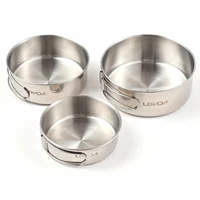 Lixada 3pcs Stainless Steel Combination Cookware Set Camping Kitchenware Pan Pot with Folding Handle for Outdoor Hiking Picnic 1