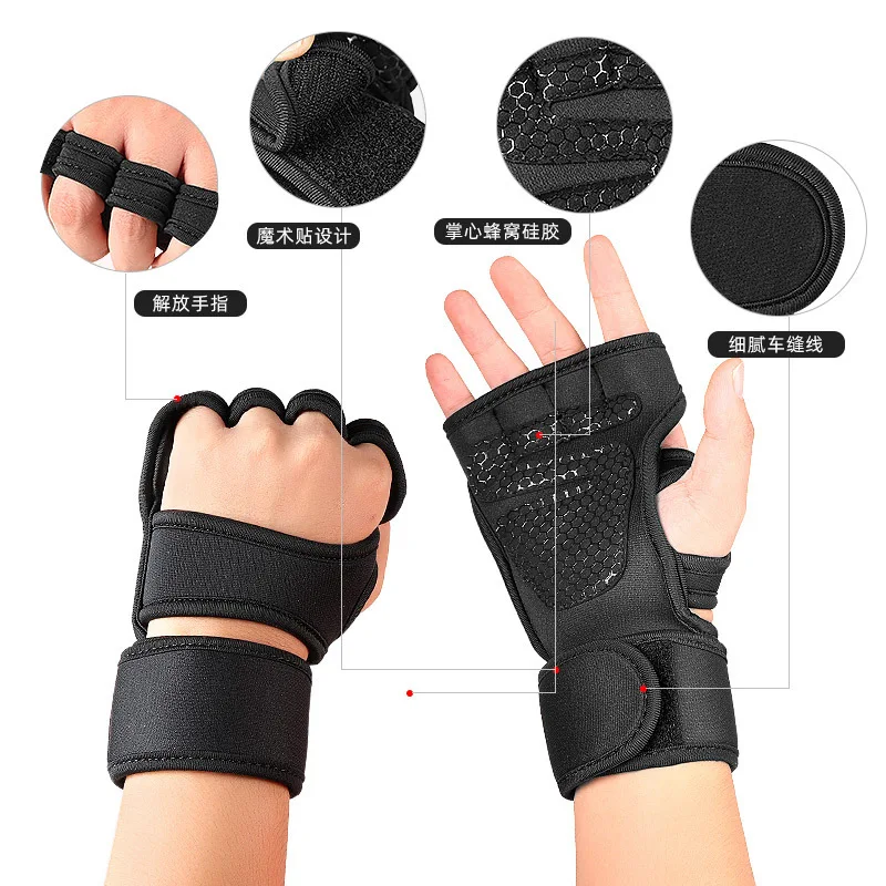 HTZPLOO Workout Gloves With Full Palm Pad And Wrist Wraps Support - Black&Purple, Medium - View #3