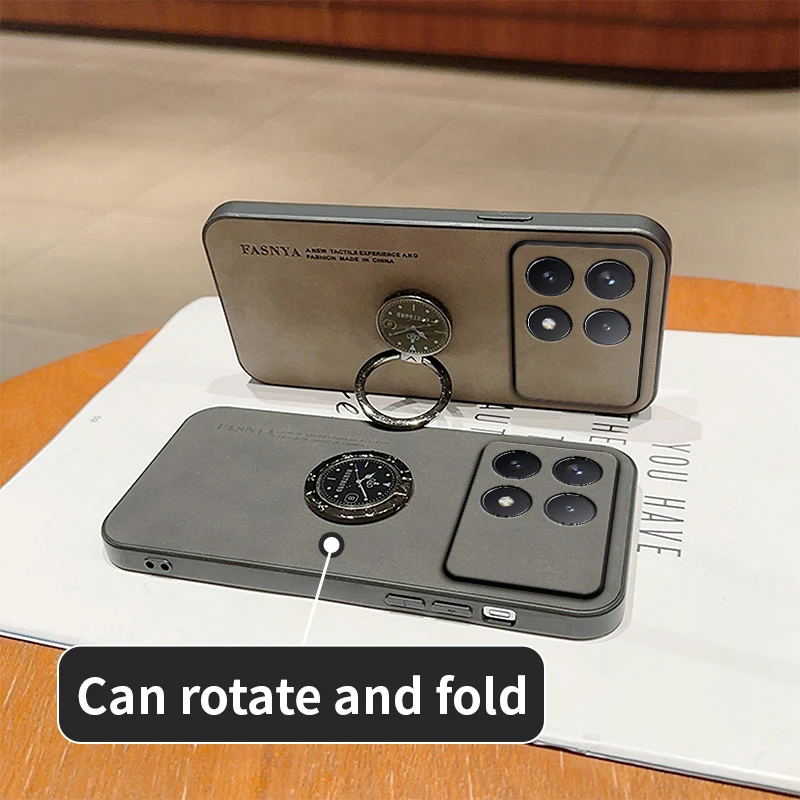 For Redmi K70 Pro: Sheepskin Leather Case For Redmi K70 70E - Rotating Ring Protect Lens Luxury Men Mobile Gifts Covers