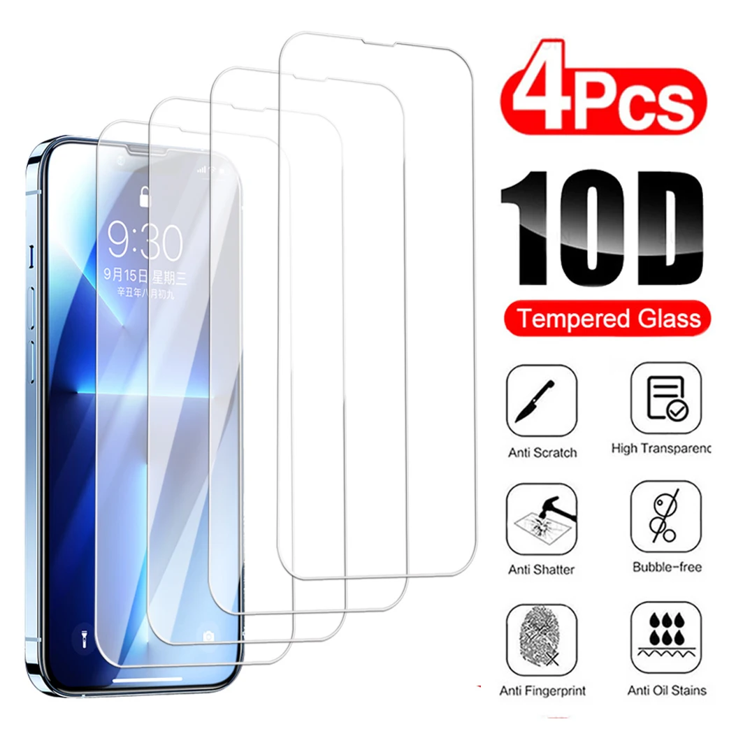 

4 шт., Защитное стекло для iPhone 11 12 13 14 15 Pro Max X XR Xs Max 7 8 14 15 Plus