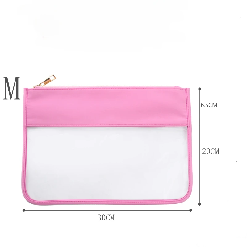 Portable Cosmetic Bag Nylon Clear Makeup Bag Letter Patches Transparent Travel Hand Storage Organizer Pouches Birthday Gift 2