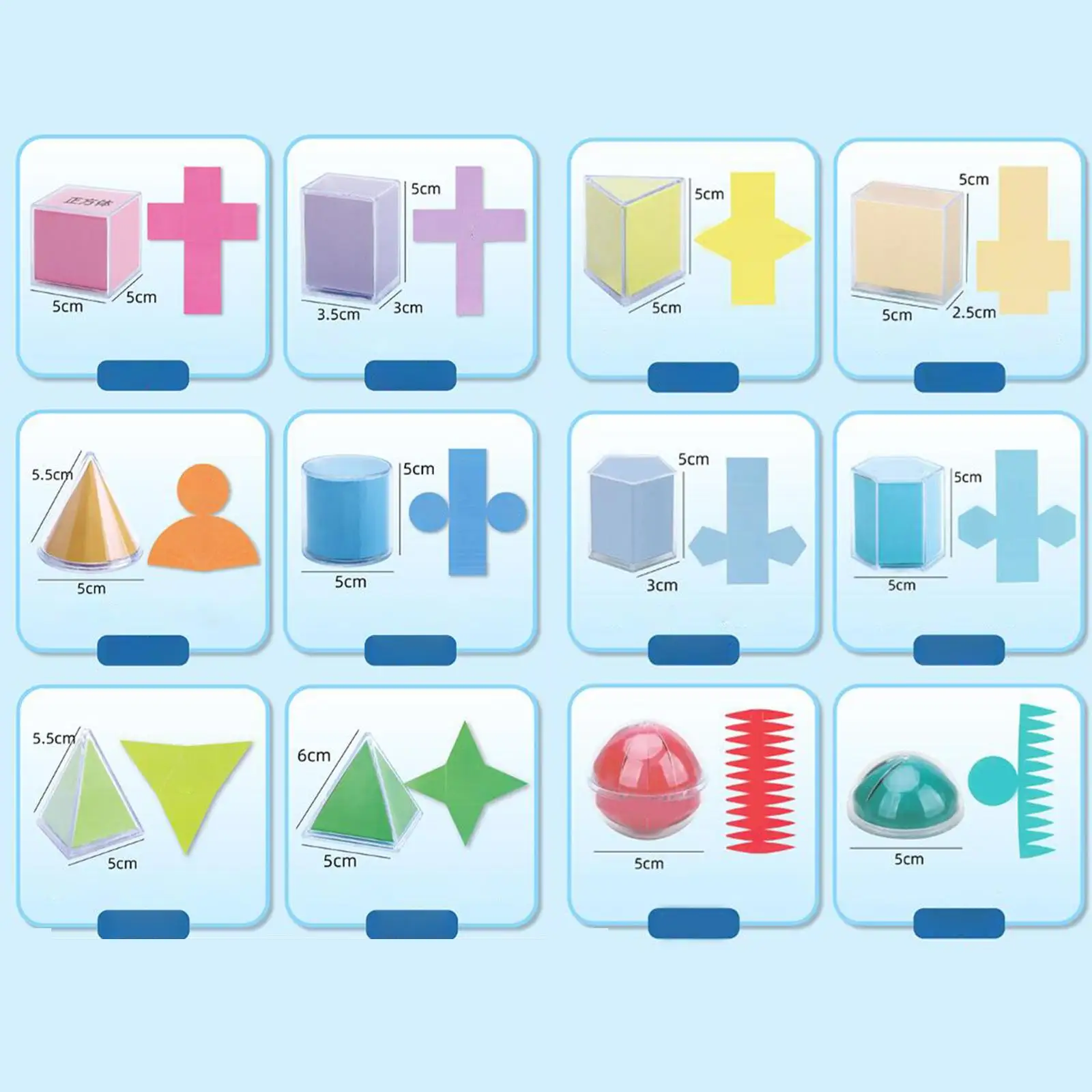 12x Geometric Shapes Montessori Teaching Aids Transparent 3D Geometric Solids Pattern Blocks for Preschool Home Kindergarten