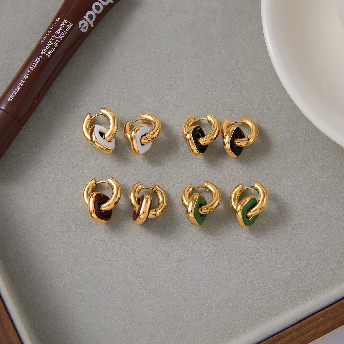 Classic 18K Gold Plated Double Chunky Circle Hoop Earrings Multicolored Enamel Stainless Steel Non Tarnish Earring Punk Jewelry