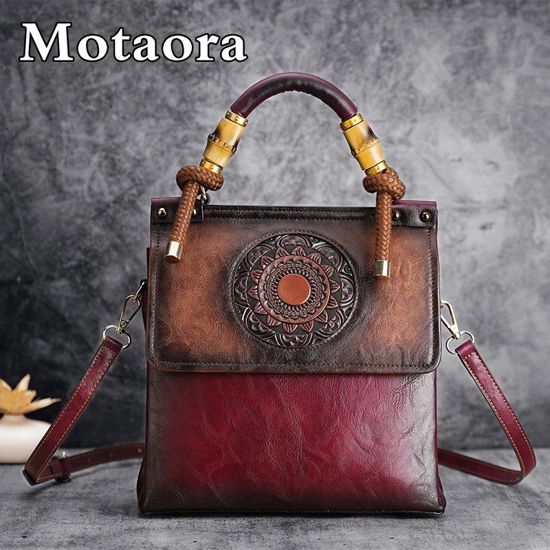 

MOTAORA Embossing Leather Women Handbags For Ladies Shoulder Bag 2023 New Luxury Bamboo Thick Rope Handle Woman Handbag 7 Colors