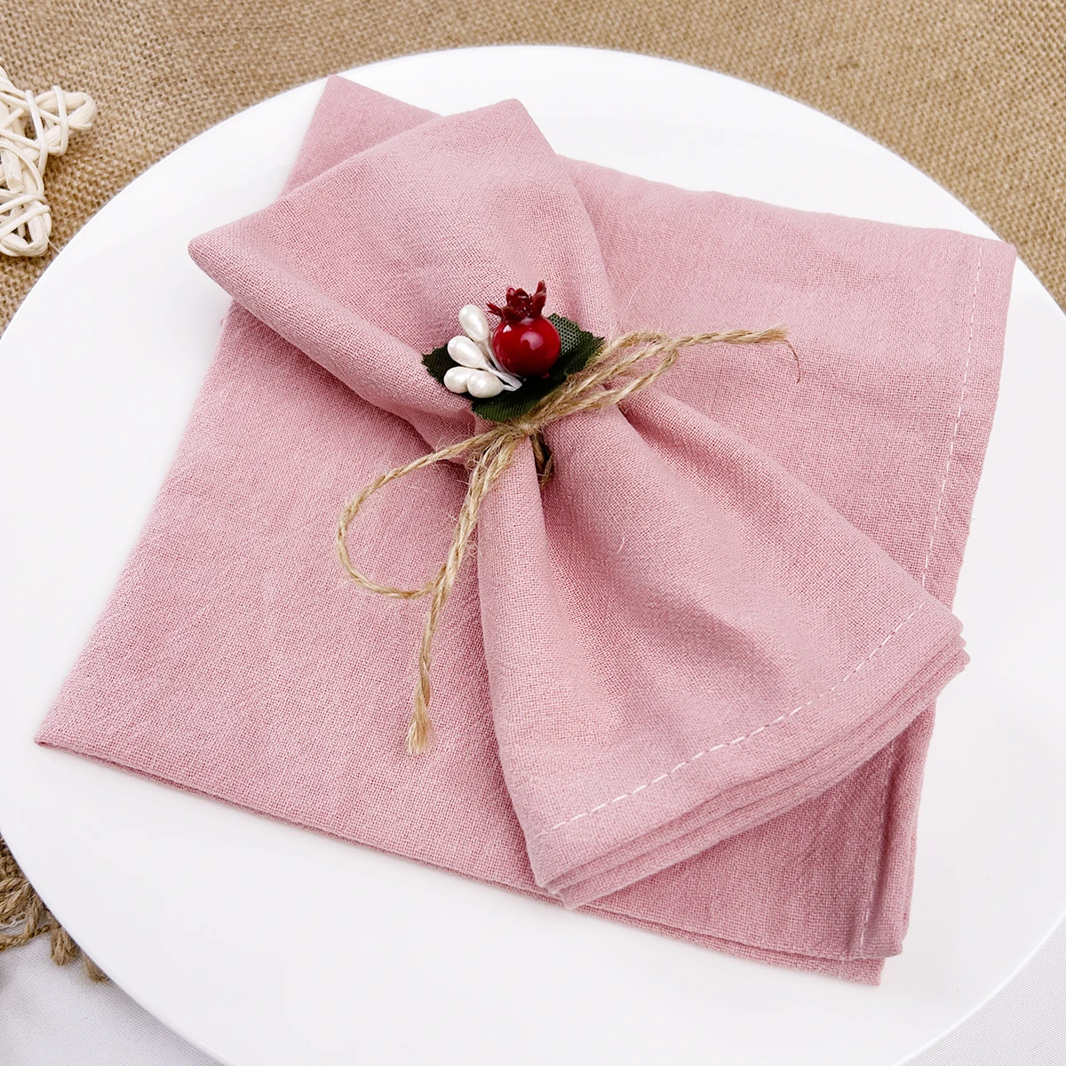 4PC 30X45CM 목화 천 웨딩 냅킨 저녁 식사 주방 티 타월 테이블 핑크 크리스마스 파티 공급 홈 연회 장식