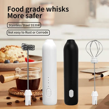UPGRADED Electric Coffee Frother/MILK Whisk+Egg Beater MINI Food Blender USB Rechargeable Handheld Three Speeds Espresso Tools 1