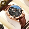 OLEVS 2876 Fashion Business Male's Watches Waterproof Moon Phase Leather Strap Quartz Watch Luminous Original Wristwatch Brand 1