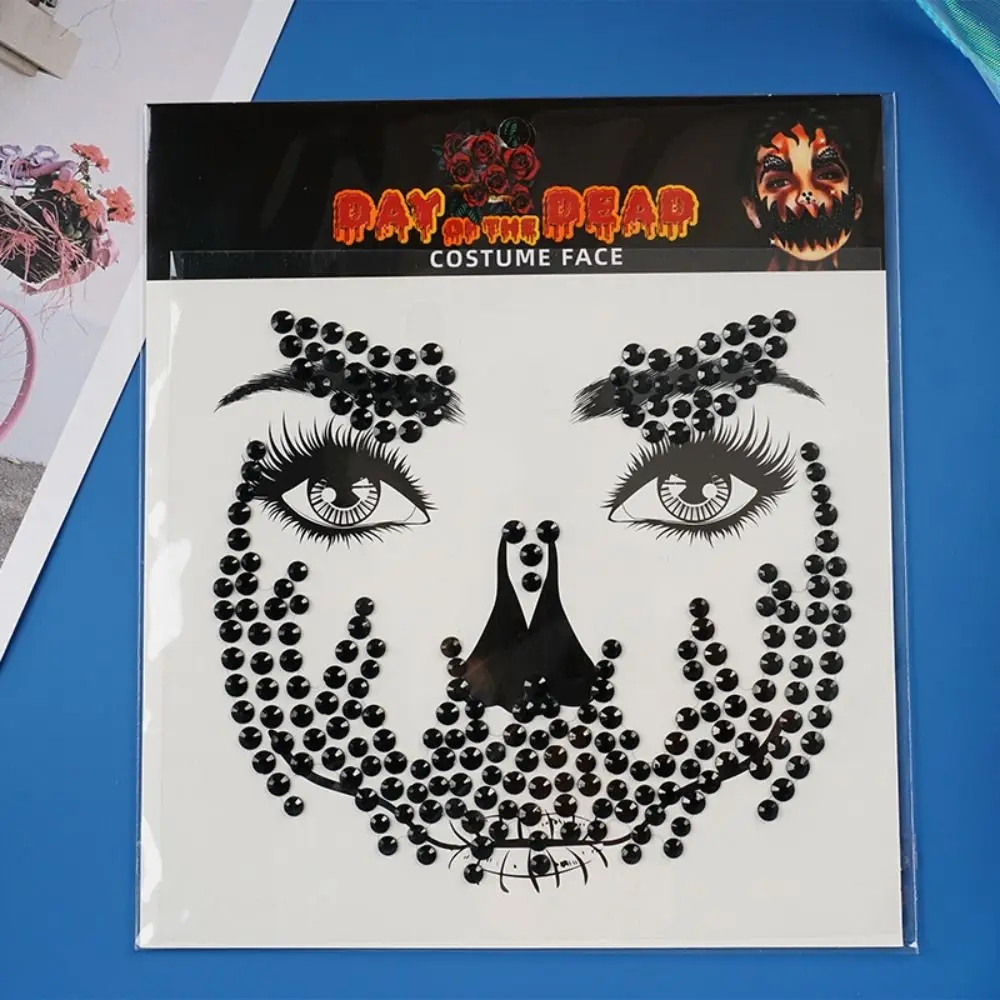 Funny Rhinestone Face Sticker DIY Colorful Crystal Halloween Fake Tattoo Clown Makeup Cosplay Props Skull Face Sticker