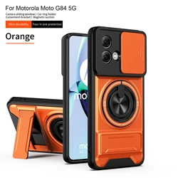 MagSafe Magnetic Armor Case with Foldable Holder and Camera Protection - Motorola Moto G56 (SJia - Orange)
