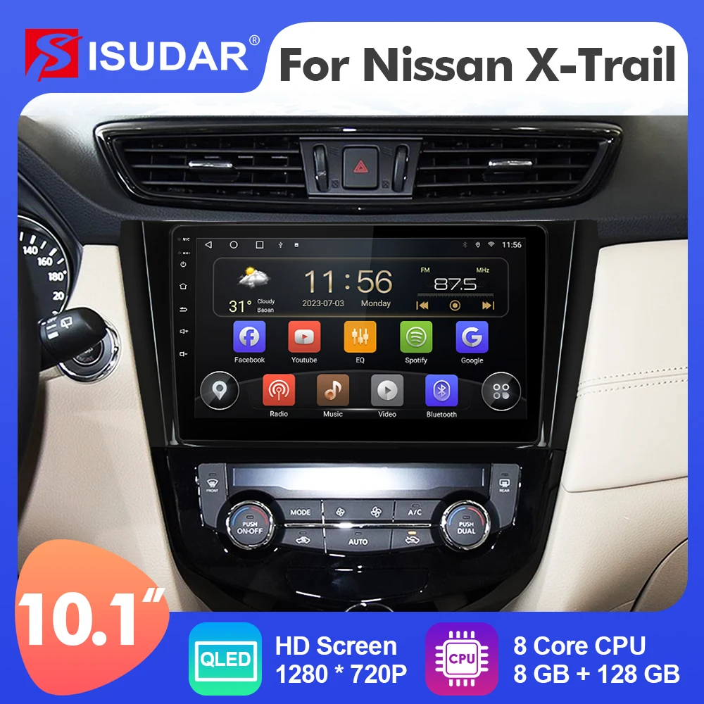 10.1 Pollici Isudar Android 12 Autoradio Per Nissan X-Trail Xtrail T32 Qashqai J11 T32 J10 2013-2017 Carplay Auto Stereo No 2Din