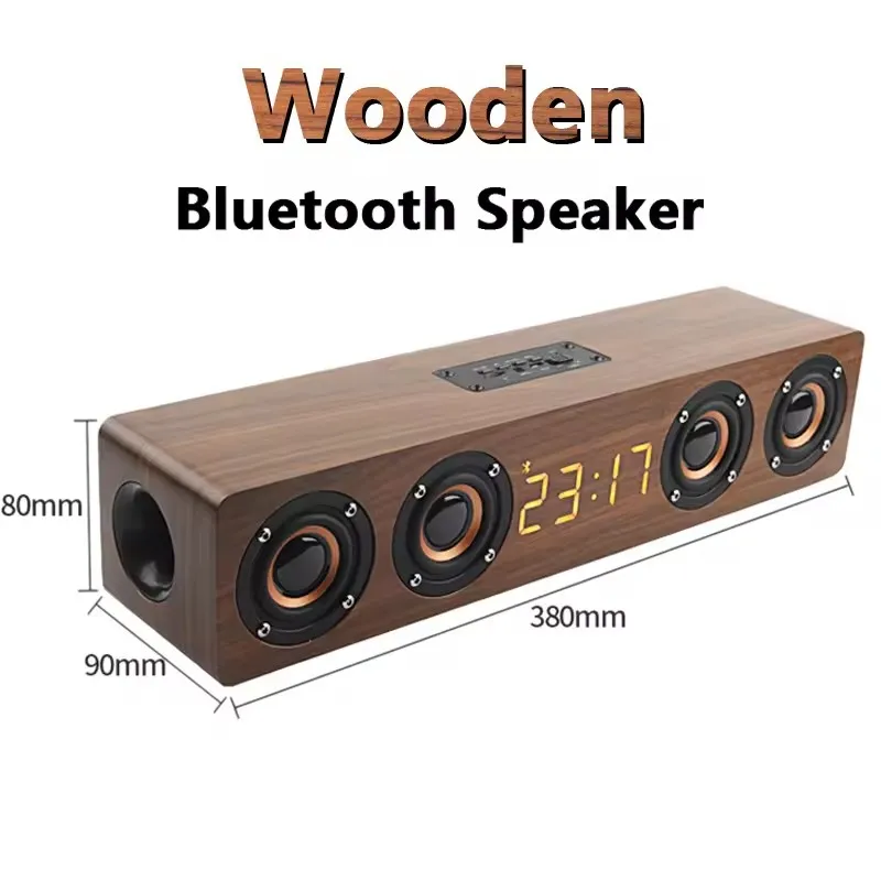 

Bluetooth-Колонка деревянная портативная, 4 динамика, FM-будильник