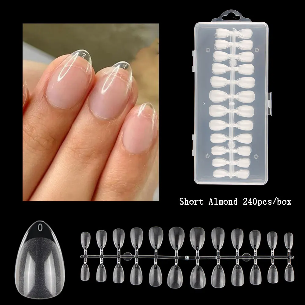 

240Pcs/Box Acrylic Nails Extra Short XS Almond Square Coffin False Nail Tips Press On Nails Extension Fake Nail Gel X Tip