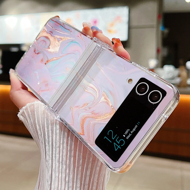 Custodia trasparente con motivo in marmo per Samsung Galaxy Z Flip 6 4 5 3 5G Custodia rigida pieghevole antiurto in PC per Samsung Z Flip5 Flip4 Flip6_voghion.com