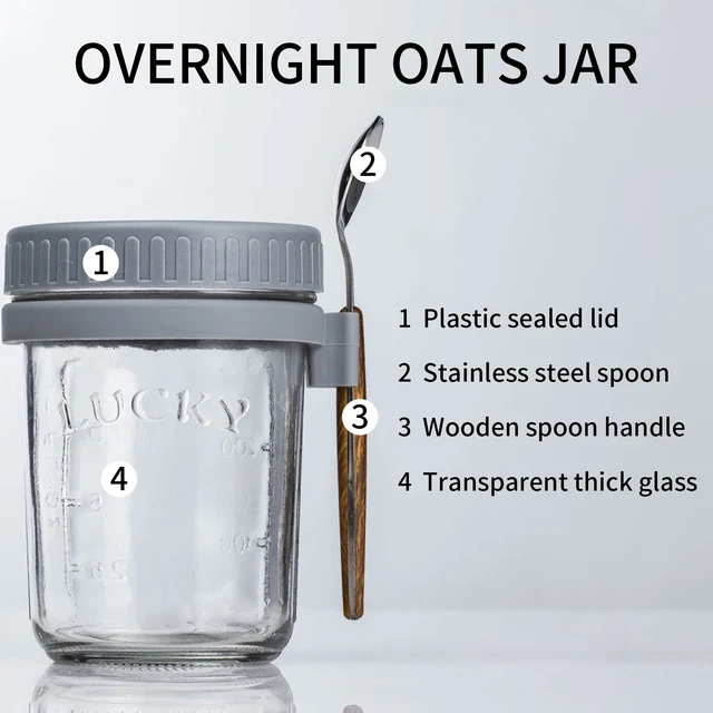 DIMBRAH 10oz Glass Jars with Lids - Set Of 8, Overnight Oats