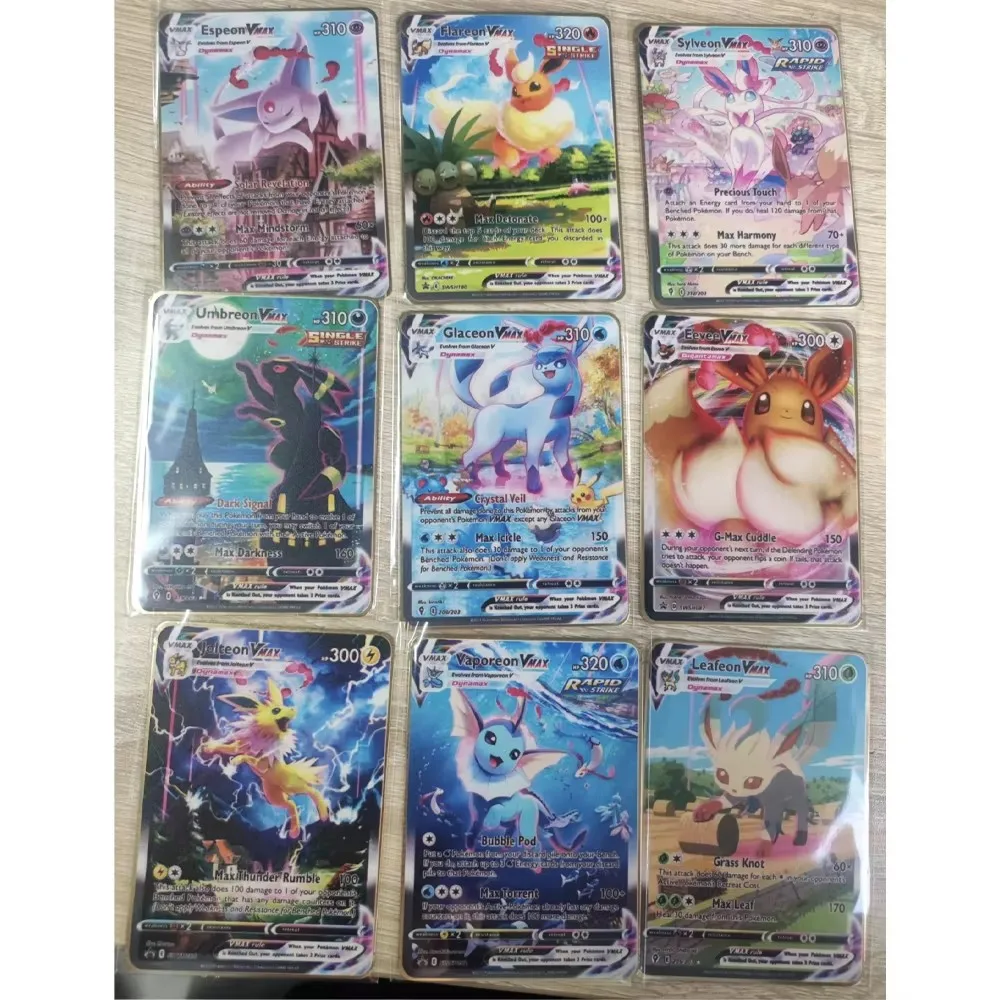 9Pcs/set Diy PTCG Eeveelution Vmax Umbreon Sylveon Metal Cards Eevee Classic Game Anime Collection Cards Gift Toys