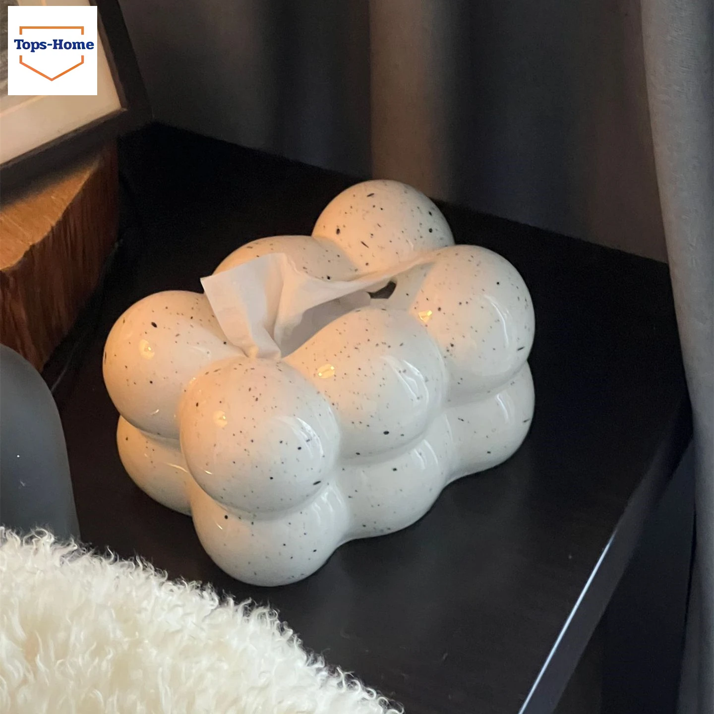Marshmallow Ceramic Tissue Box Case,Cute Ball Shape Korean Style Tissue Box Cover Holder Boxes Storage Living Room Home Decor 3