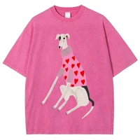 T-shirts pour femmes en coton oversize, imprimé drôle de chien teckel, style streetwear, col rond, confortables, effet vieilli, vêtements d'été 4