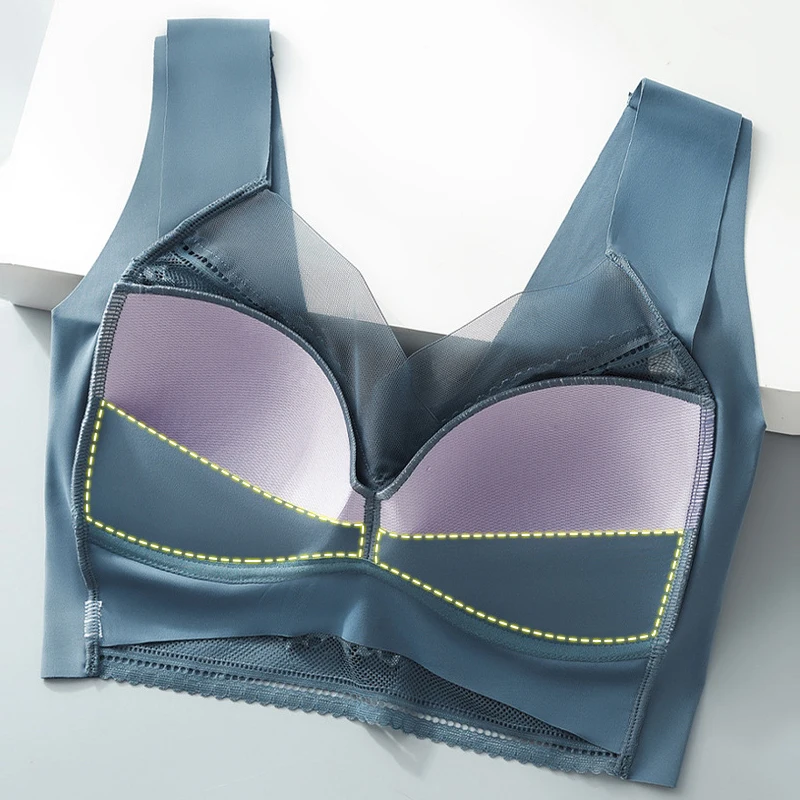Lace Seamless Push-Up Bra Set - Womens Ice Silk Bralette Lingerie 3PCS