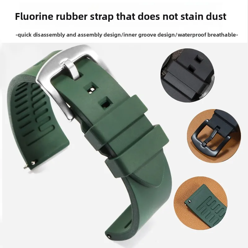 Quick Release FKM Rubber Watch Band - Sport Silicone Strap Bracelet (Multiple Sizes)