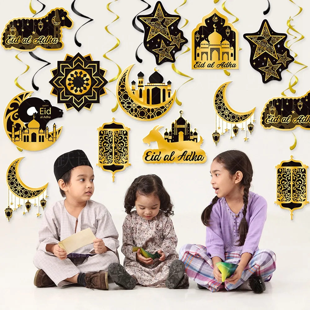 30 Stück Eid Mubarak Party-Dekoration – Hängende Ramadan-Mond-Wirbel, Bunte Spiralen Für Decke & Wand, In Blau