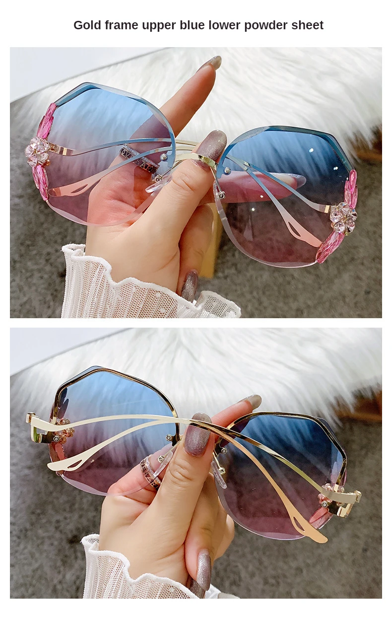 Fashion Glasses Diamond Sunglasses Women 2022 Brand Rimless Shades For Women Luxury Vintage Vasos Decorativos Zonnebril Dames large sunglasses