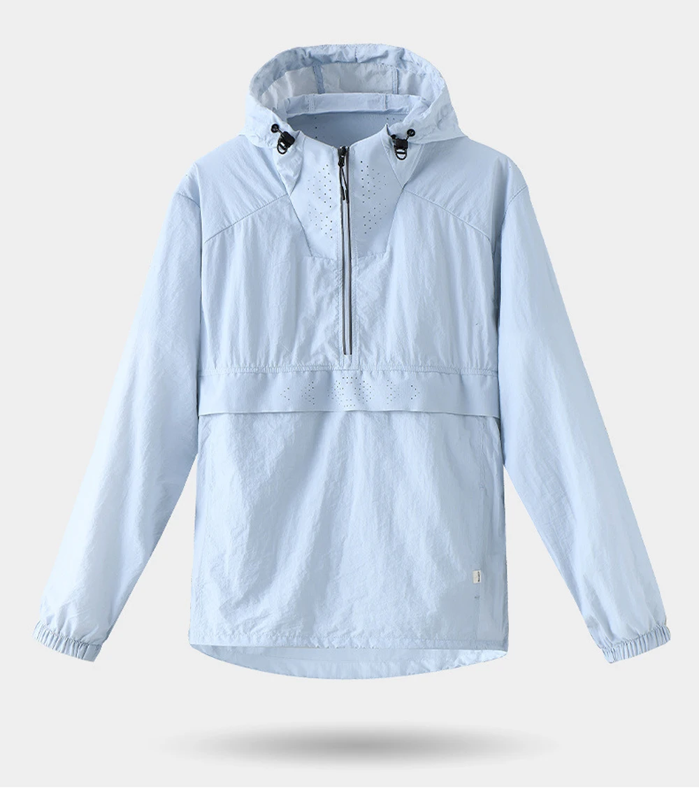 Spring Summer Men Lightweight Anorak Jacket Fashion Man Half Zip Sunscreen Hooded Coats Men UPF50+ Windbreaker Waterproof Jacket