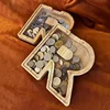 Wooden Coin Money Saving Box Jar Twenty-six Letter Piggy Bank Coins Storage Box Desktop Ornament Home Decor Crafts Xmas Gift 1