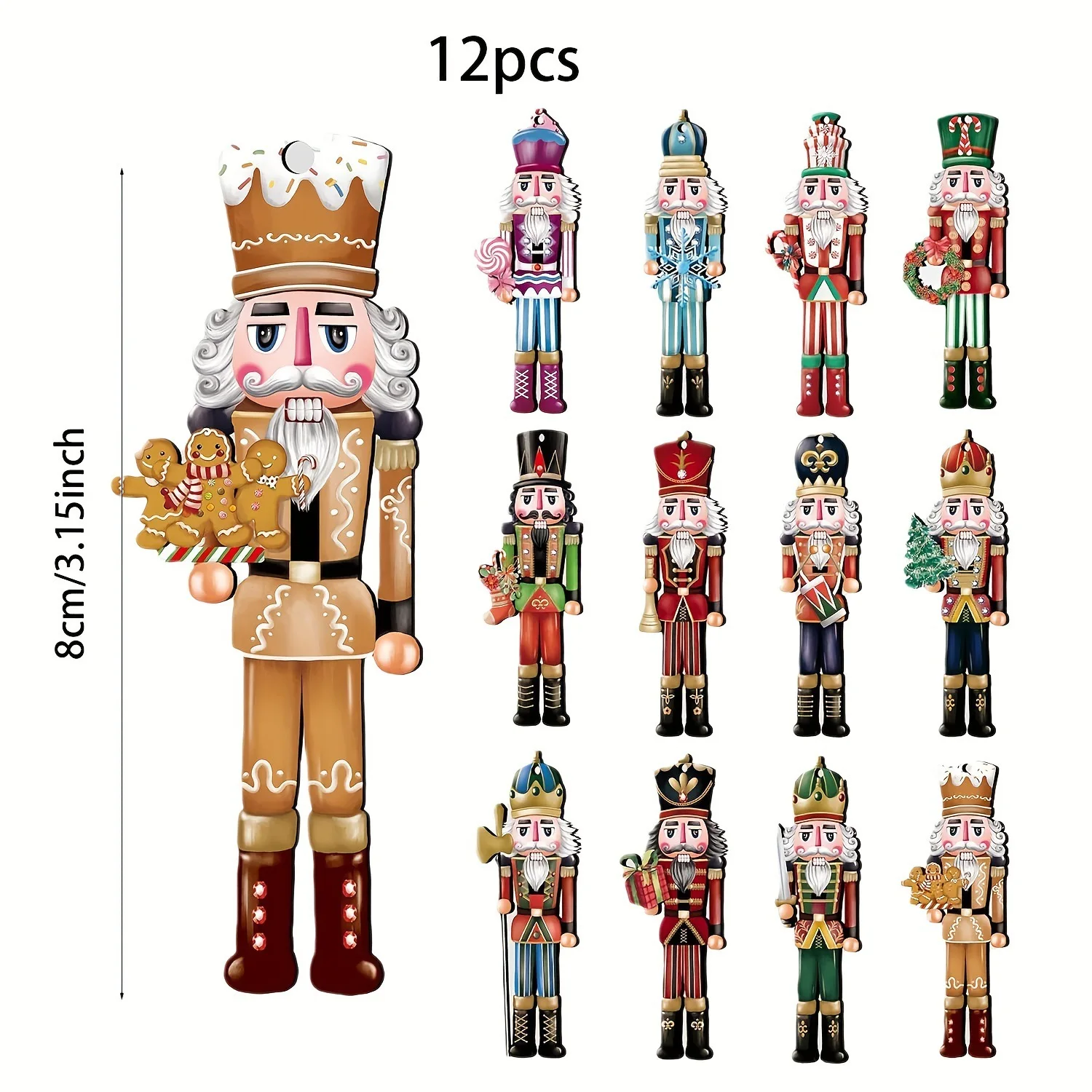 12pcs Christmas Nutcracker Soldier Wooden Pendant Xmas Tree Hanging Ornament Navidad Decoration for Home 2025 New Year Gifts