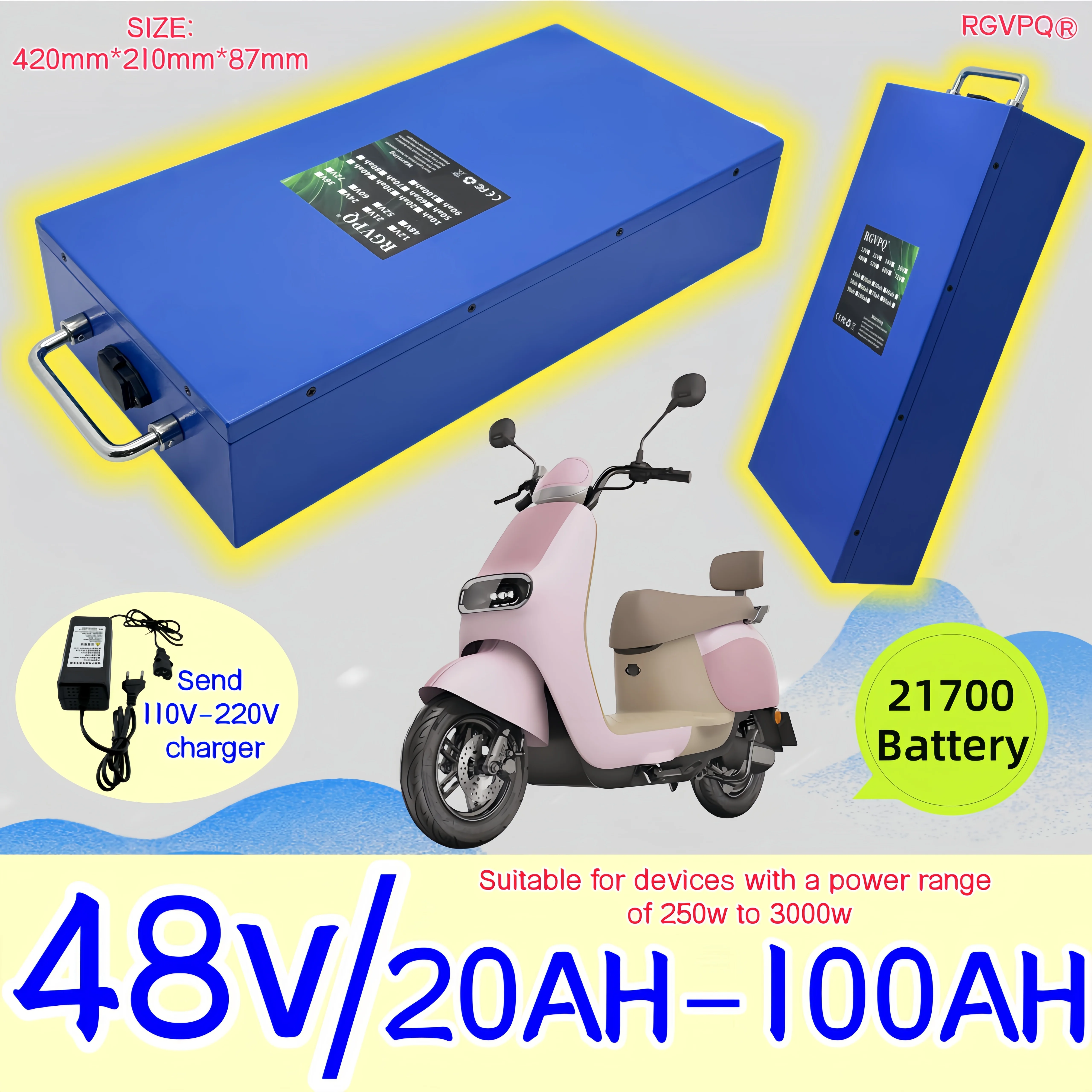 จัดส่งภายใน 24 ชั่วโมง, รถมอเตอร์ไซค์ไฟฟ้าฮาร์เลย์ แบตเตอรี่ลิเธียมไอออน 21700, 48V100Ah, ใช้กับสกู๊ตเตอร์ Citycoco แบบพับได้ 1