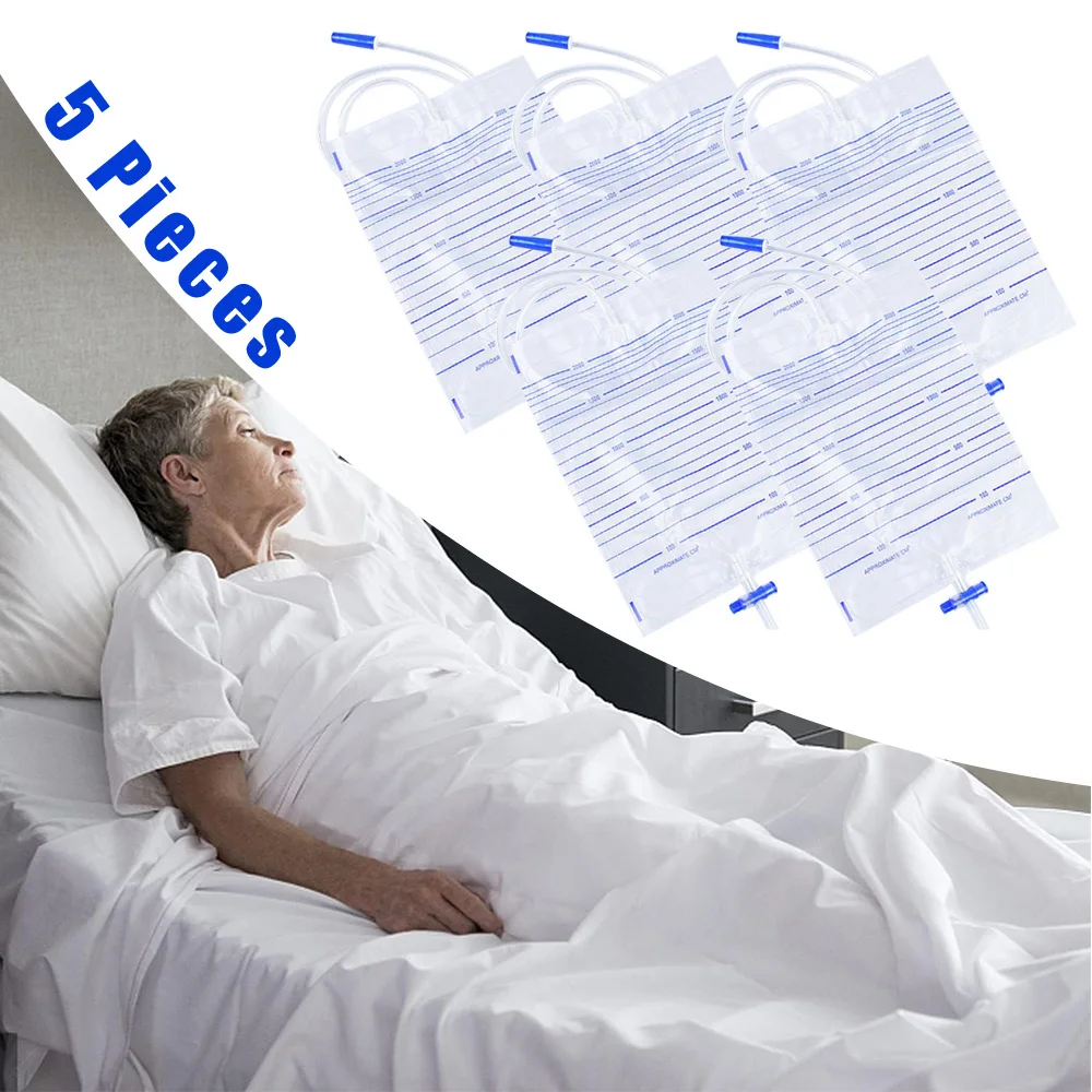 5pcs 2000ml Disposable Urine Bag Anti-reflux with External Catheter Medical Urine Collector Drainage Pack Urinary Incontinence