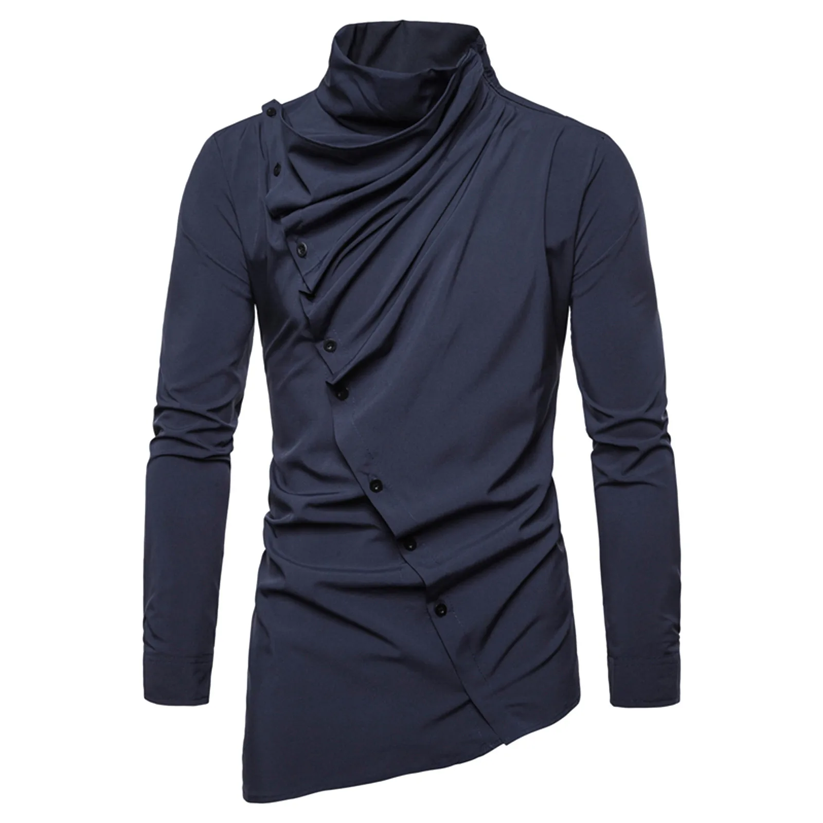 Button Down Shirt Men Long Sleeve Asymmetrical Diagonal Front South Korea Fashion Top