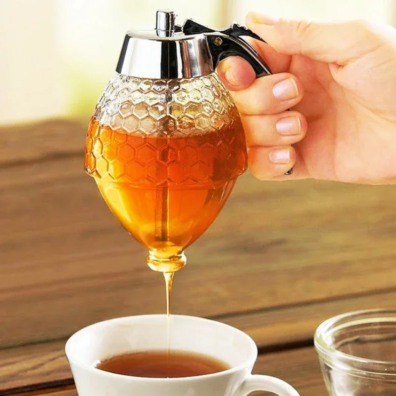 Squeeze Bottle Honey Jar Container Bee Drip Dispenser Kettle Storage Pot Stand Holder Juice Syrup Cup Kitchen Accessories