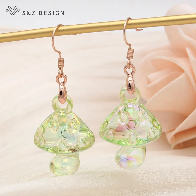 S&Z DESIGN New Fashion Transparent Acrylic Mushroom Dangle Earrings For Girls Women Lovely Jewelry Cute Gift Quality Eardrop