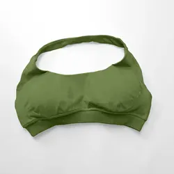 High - Support Seamless Halter Sports Bra with Open Back - XS (Olive Green)
