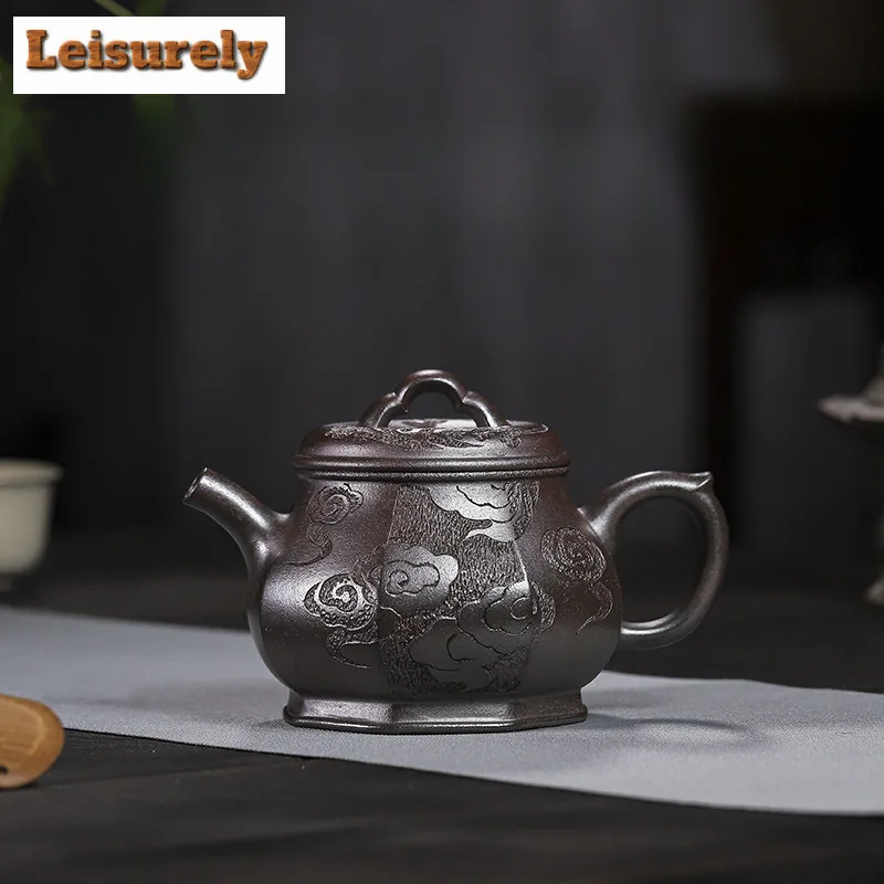 320ml Retro Yixing Purple Clay Teapots Handmade Octagon Auspicious Cloud Pot Raw Ore Azure Mud Tea Soaking Kettle Zisha Tea Set