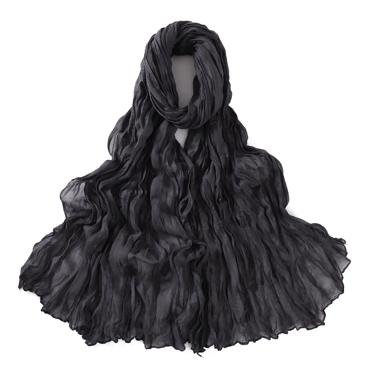 Women's Lightweight Crumpled Cotton Voile Scarf - Spring Solid Color Shawl Wrap