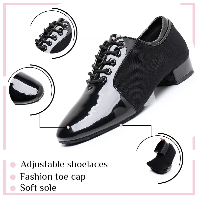 Latin Dance Shoes for Men Boy Ballroom Modern Tango Jazz Dancing Performance Shoes Boy Salsa Teachers Training Shoes Medium Heel 4