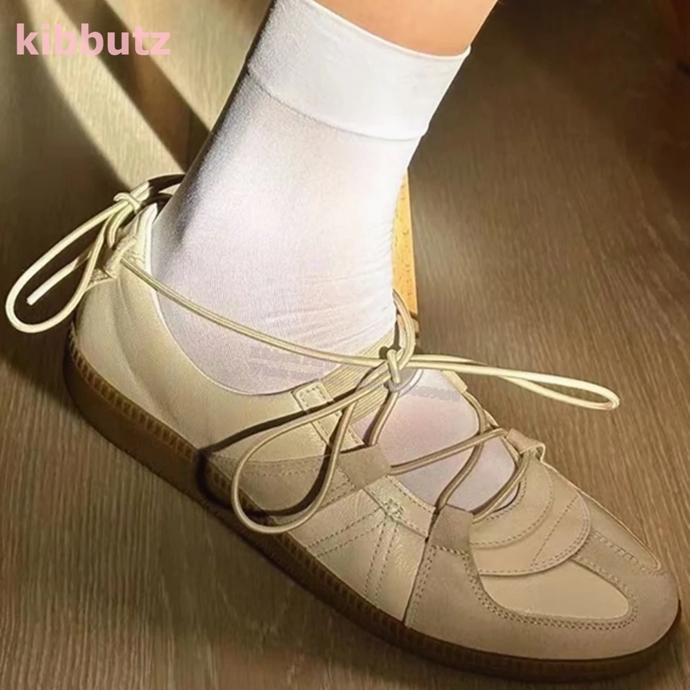 Mary Jane Ballet Pumps Round Toe Flat With Mixed Color Genuine Leather Straight Strap Slip-On Fashion Elegant Concise Shoes New