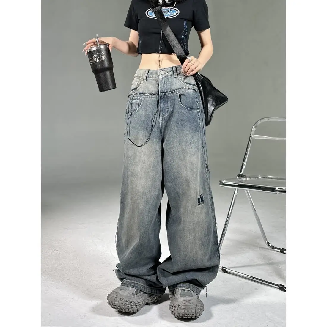 Hip Hop American Spring and Autumn Street Men and Women Retro Wide Leg Jeans Trendy Loose High end Design Casual Pants y2k