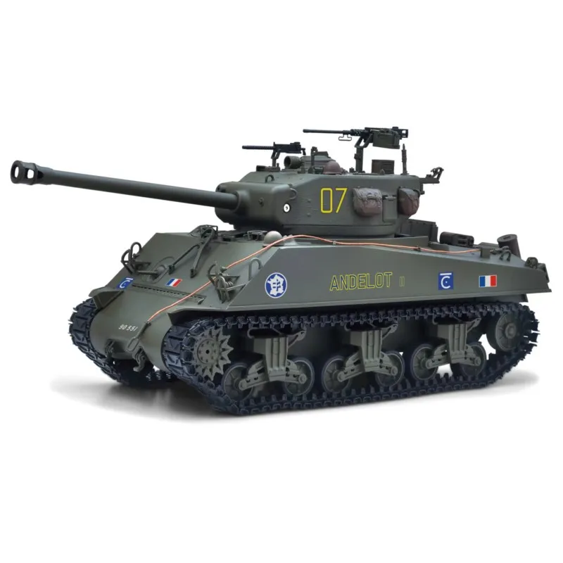 리모컨 탱크 1/16 셔먼 M4A3 E8 IR BB 배럴 엘리베이션 스모크 유닛 메탈 섀시 로드 휠 360도 회전 RC 팬저 장난감