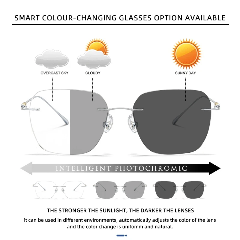 CLLOIO Fashion Rimless Myopia Glasses Computer Blue Light Blocking Reading Titanium Frame Women MR-8 Custom Prescription Glasses reading glasses,anti blue light glasses