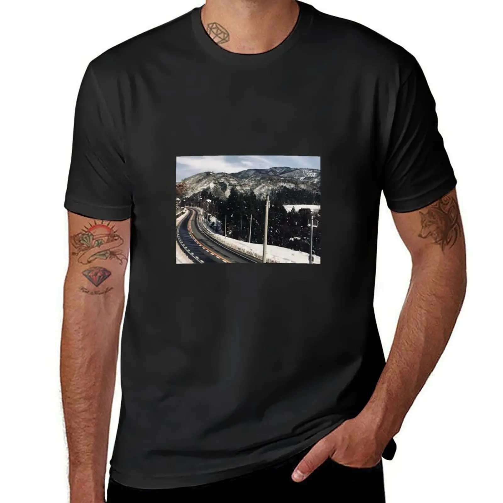 

Japan road in winter T-Shirt shirts graphic tees tops cute tops summer clothes T-shirts for men cotton