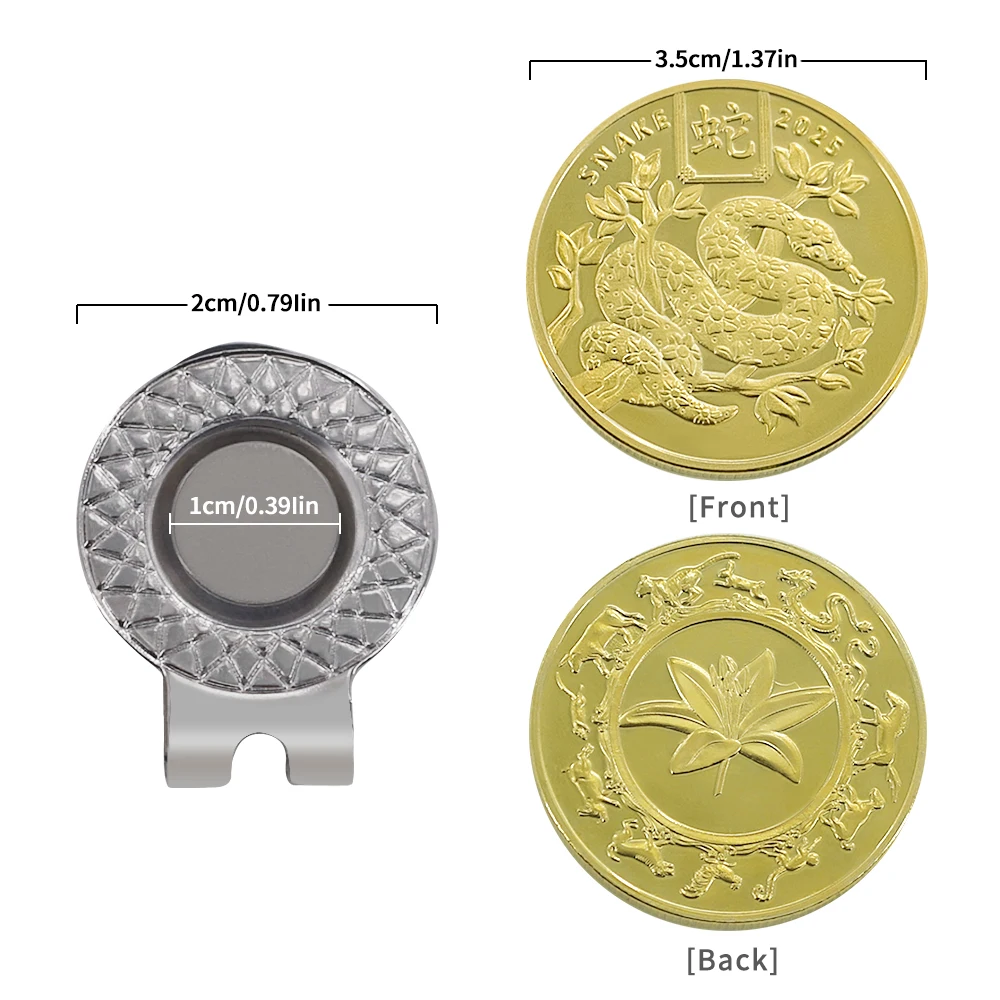 Golf Ball New Year Of Snake Hat Clips 35mm Golf Hat Clip Magnet Mark Golden Removable Gift For Golfer Boy Girl Supplies