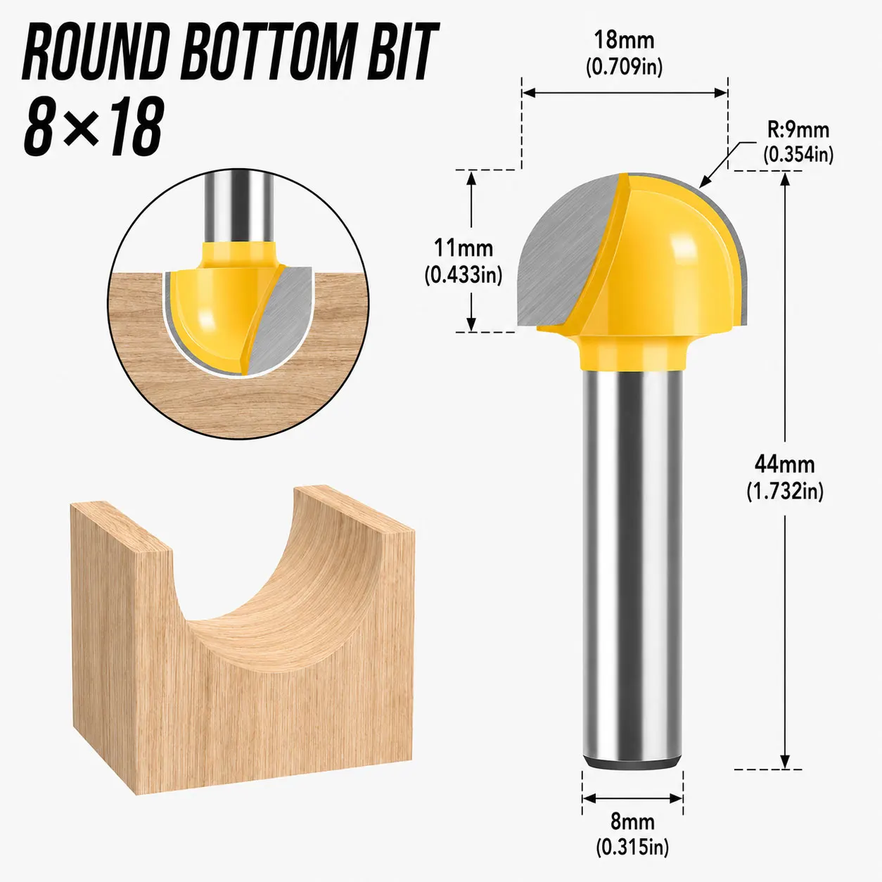 8mm Shank Round Bottom Wood Router Bit